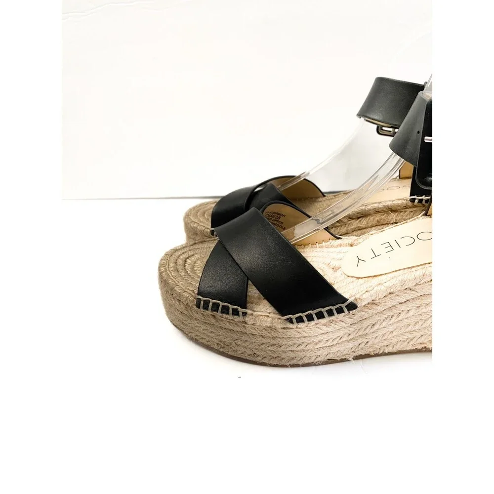 SOLE SOCIETY Audrina Black Leather Espadrille Platform Strappy Sandal Size 7.5
